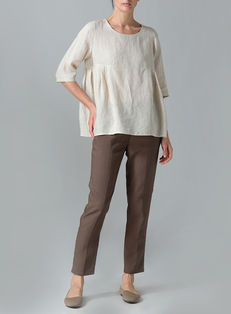 Linen Dropped Shoulder Pleated Box Top