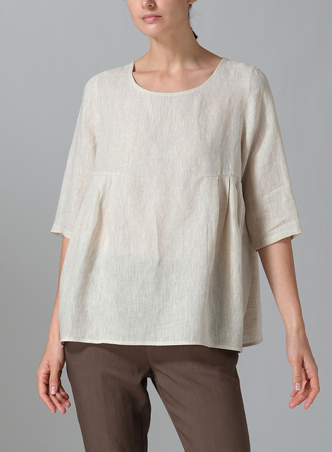 Linen Dropped Shoulder Pleated Box Top