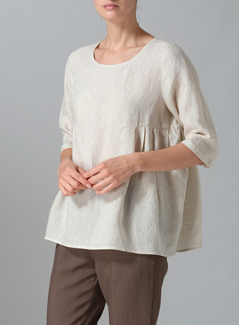 Linen Dropped Shoulder Pleated Box Top