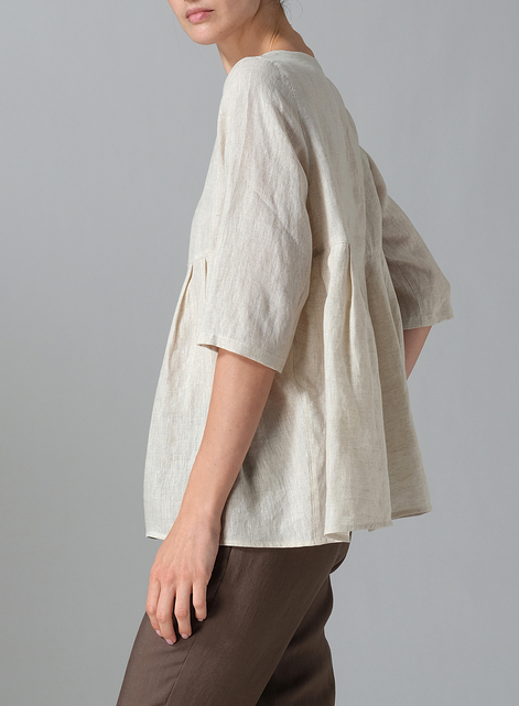 Linen Dropped Shoulder Pleated Box Top