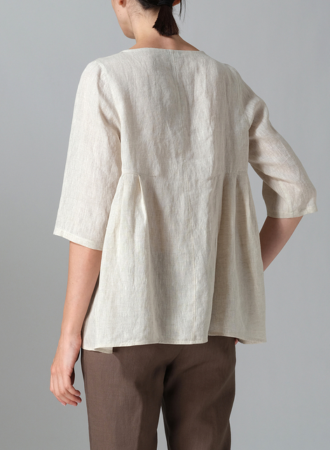 Linen Dropped Shoulder Pleated Box Top