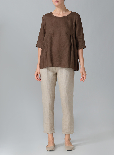 Linen Dropped Shoulder Pleated Box Top