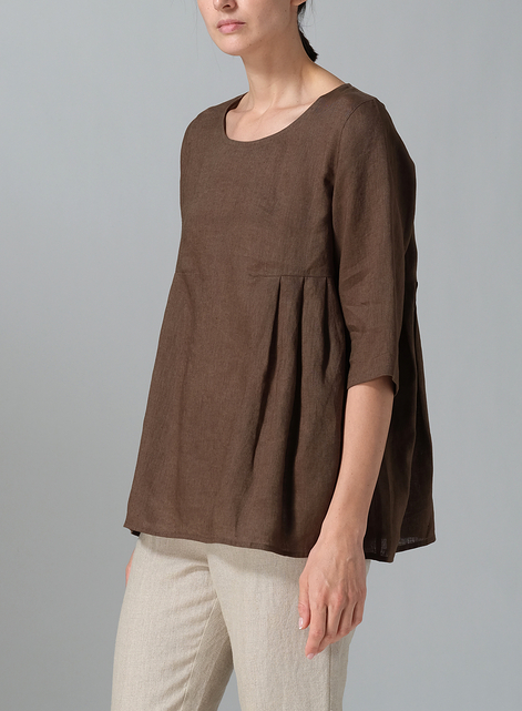 Linen Dropped Shoulder Pleated Box Top