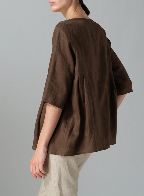 Linen Dropped Shoulder Pleated Box Top