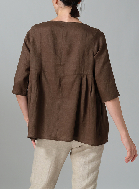 Linen Dropped Shoulder Pleated Box Top