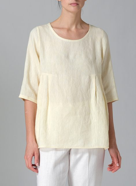 Linen Dropped Shoulder Pleated Box Top