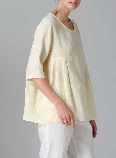 Linen Dropped Shoulder Pleated Box Top