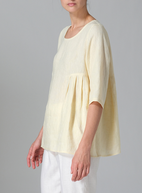 Linen Dropped Shoulder Pleated Box Top