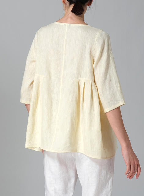 Linen Dropped Shoulder Pleated Box Top