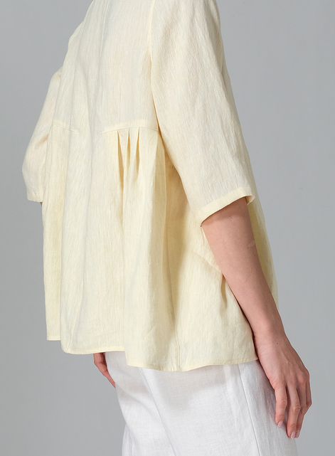 Linen Dropped Shoulder Pleated Box Top