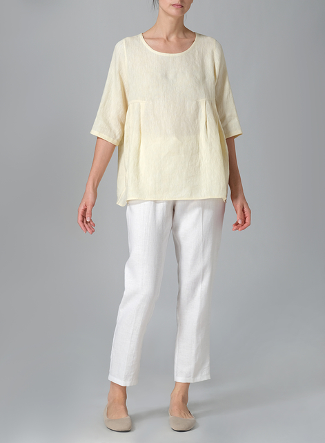 Linen Dropped Shoulder Pleated Box Top