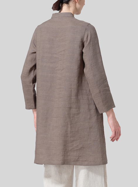 Linen Mandarin Collar A-line Smock Long