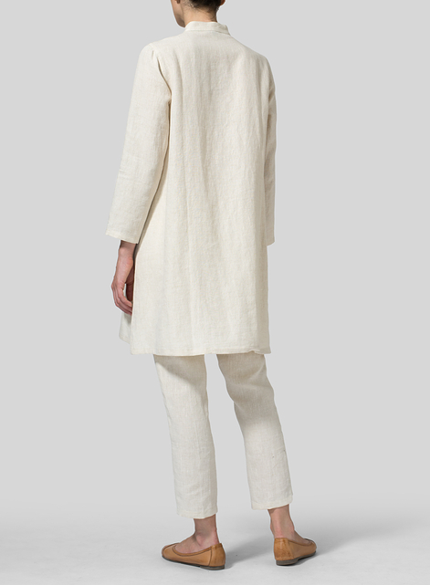 Linen Mandarin Collar A-line Smock Long