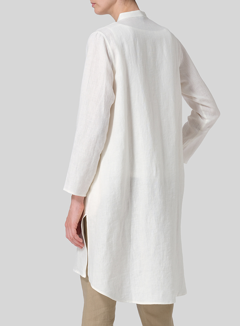 Linen Shirt Dress with Mandarin Collar