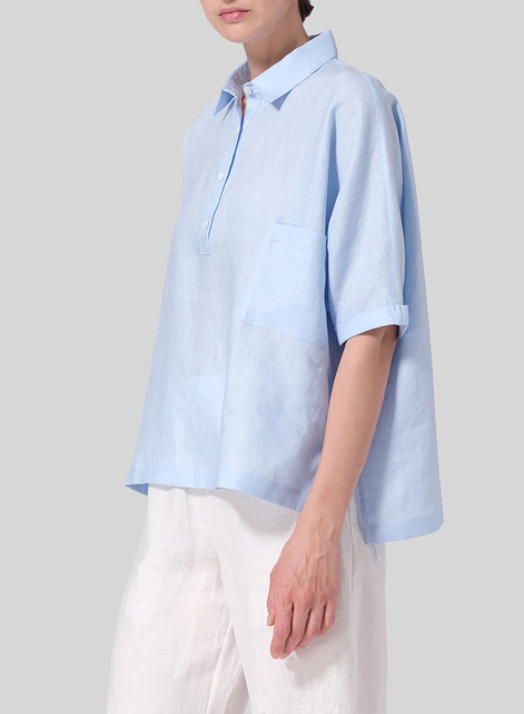 Linen Classic Collar Short Sleeves Shirt