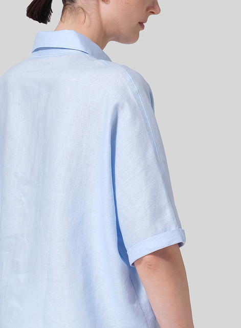 Linen Classic Collar Short Sleeves Shirt