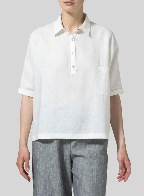 Linen Classic Collar Short Sleeves Shirt