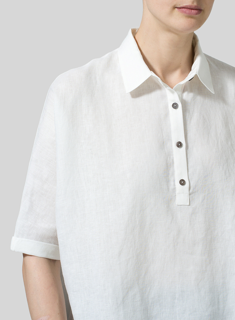 Linen Classic Collar Short Sleeves Shirt