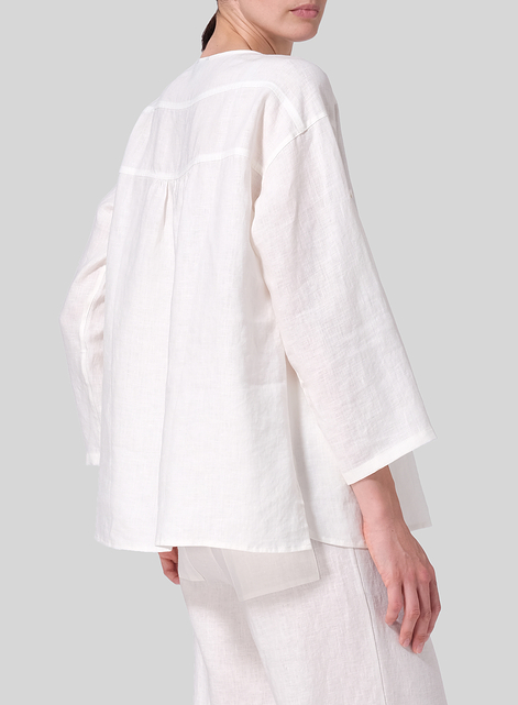 Linen Loose Fit Roll-Tab Sleeve Pleated Blouse