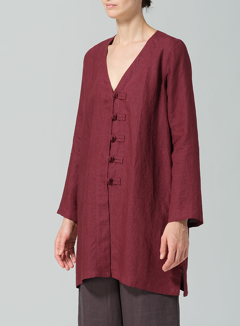 Linen Handmade Knot Buttons Straight-Cut Top