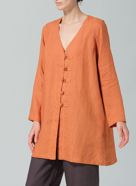 Linen Handmade Knot Buttons Straight-Cut Top