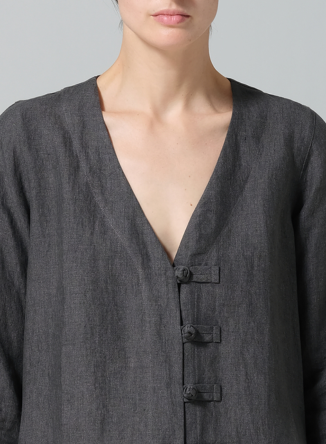 Linen Handmade Knot Buttons Straight-Cut Top