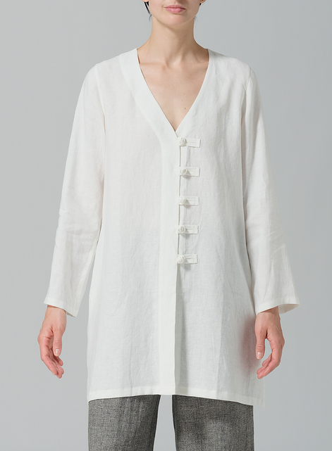 Linen Handmade Knot Buttons Straight-Cut Top