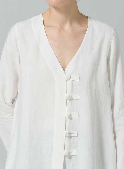 Linen Handmade Knot Buttons Straight-Cut Top