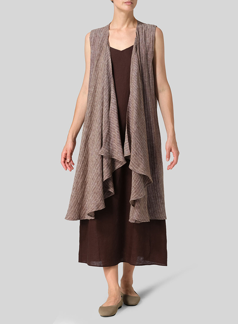 Linen Waterfall-Front Long Vest