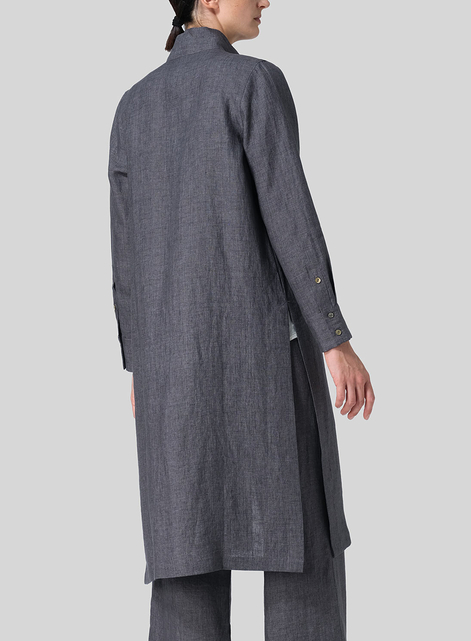 Linen High Stand Collar Long Shirt