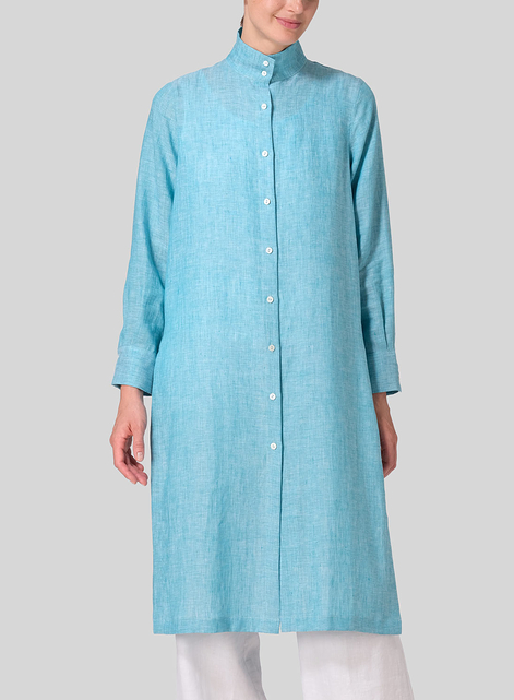 Linen High Stand Collar Long Shirt