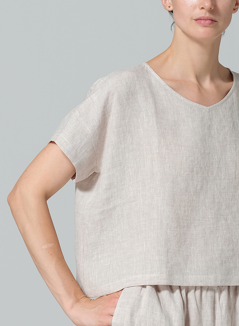 Linen Round Neck Box Top