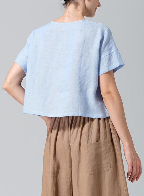 Linen Round Neck Box Top