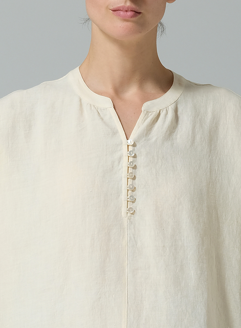 Linen V-neck Cape Sleeve Long Blouse