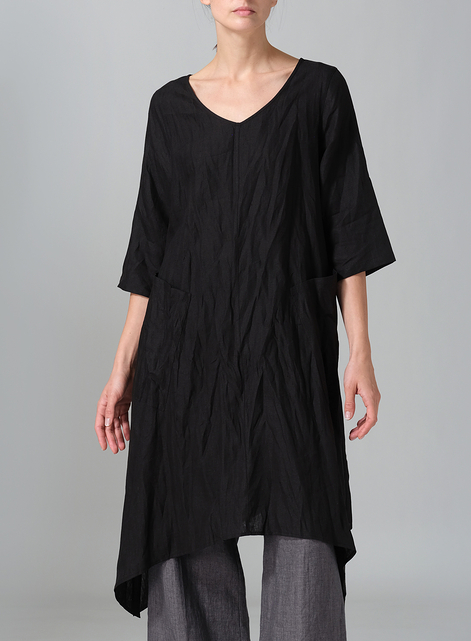 Linen A-line Handkerchief Hem V-neck Tunic