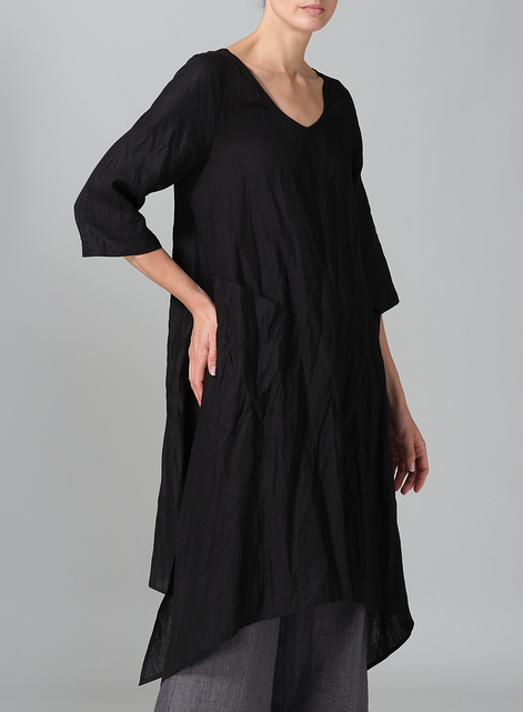 Linen A-line Handkerchief Hem V-neck Tunic