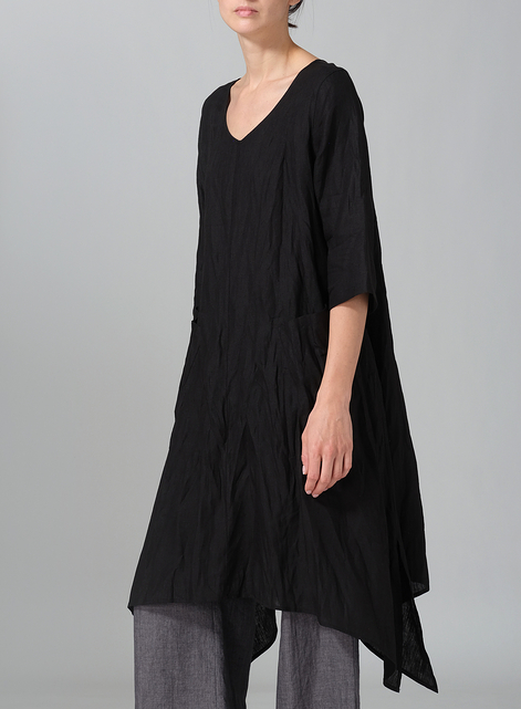 Linen A-line Handkerchief Hem V-neck Tunic