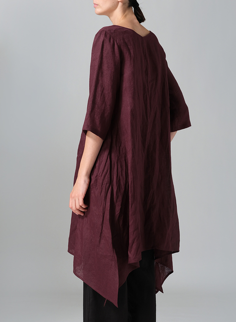 Linen A-line Handkerchief Hem V-neck Tunic