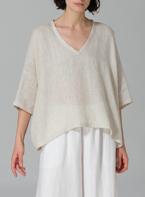 Linen Loose Deep V-Neck Top