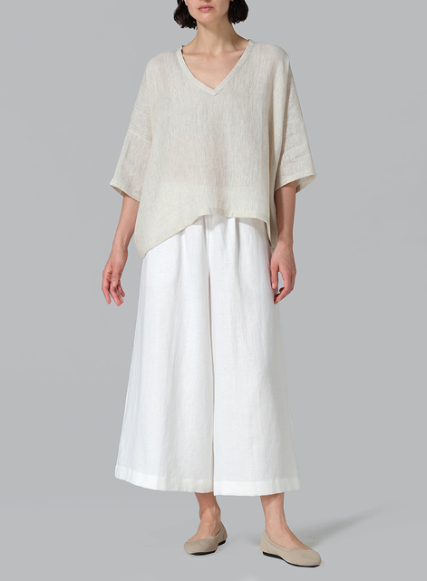 Linen Loose Deep V-Neck Top