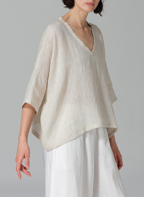 Linen Loose Deep V-Neck Top