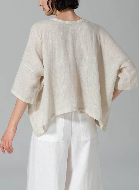 Linen Loose Deep V-Neck Top