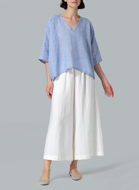 Linen Loose Deep V-Neck Top