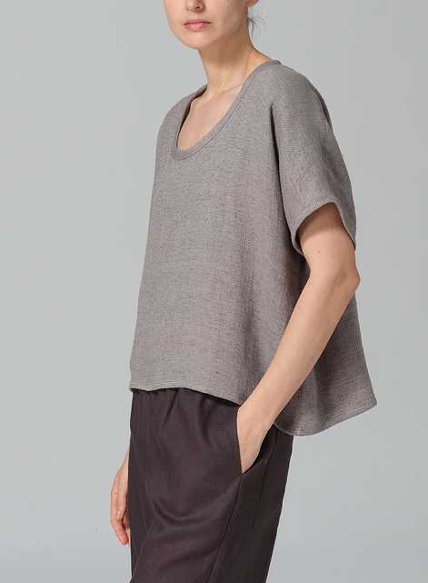 Linen Dolman Short Sleeve Box Top