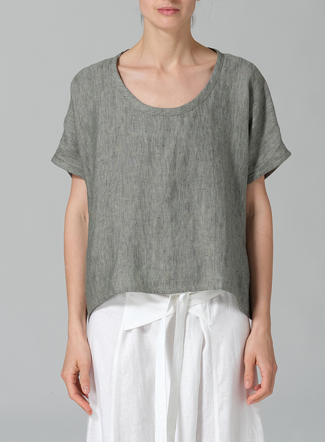 Linen Dolman Short Sleeve Box Top