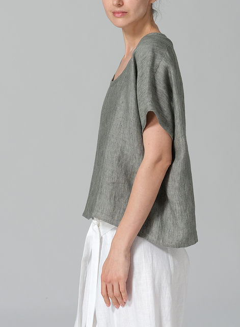 Linen Dolman Short Sleeve Box Top