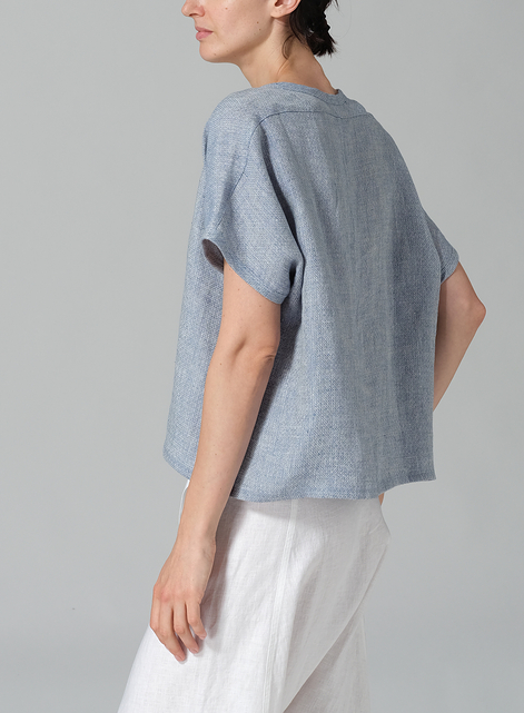 Linen Dolman Short Sleeve Box Top