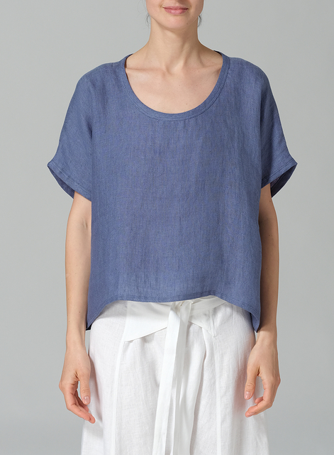 Linen Dolman Short Sleeve Box Top