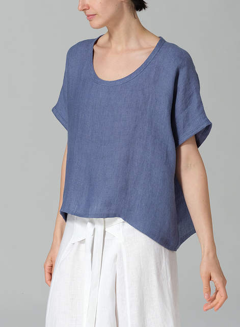 Linen Dolman Short Sleeve Box Top