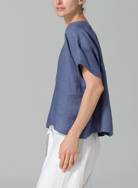 Linen Dolman Short Sleeve Box Top